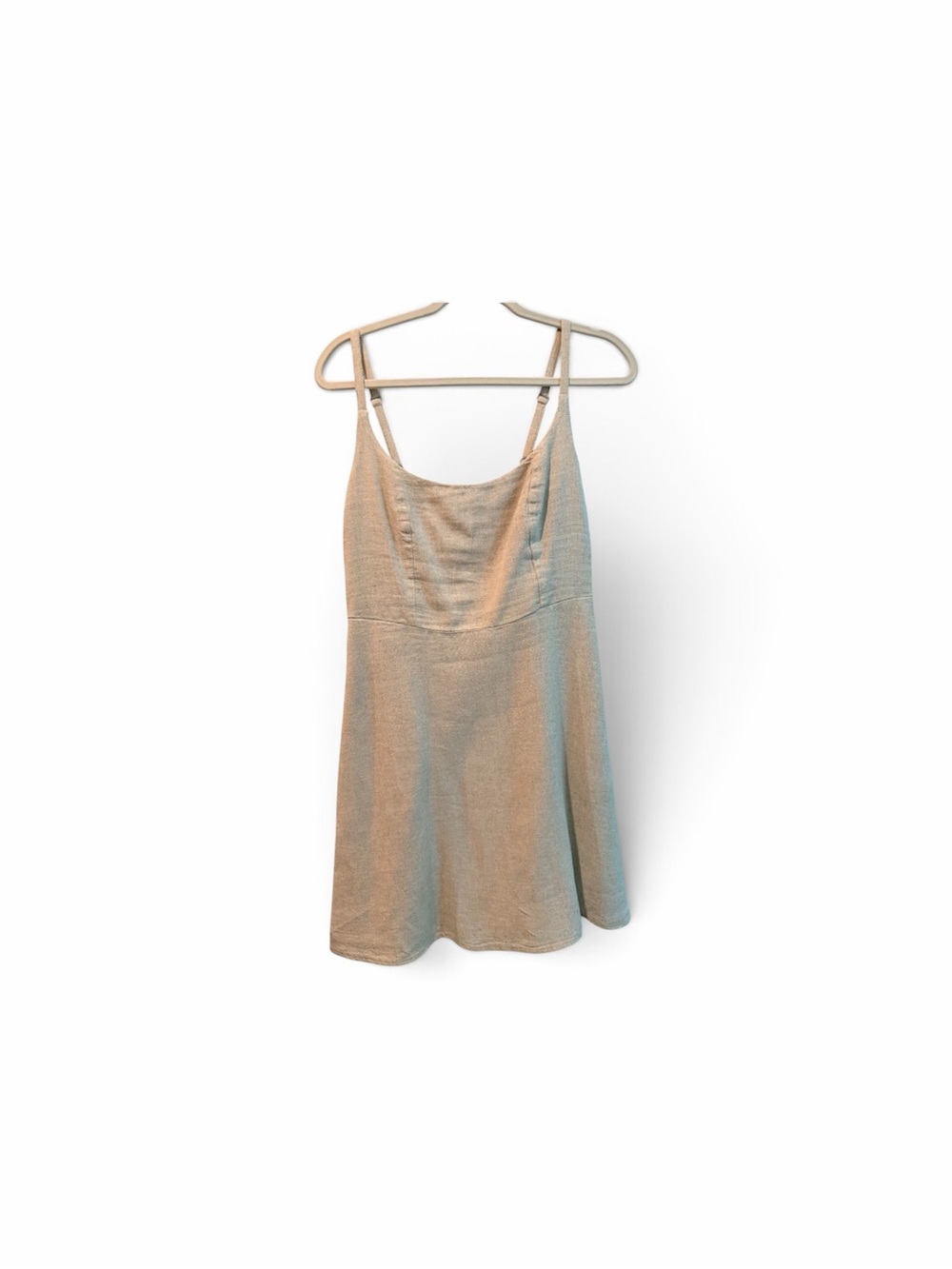 Linen Scoop Neck Slip Dress in Beige